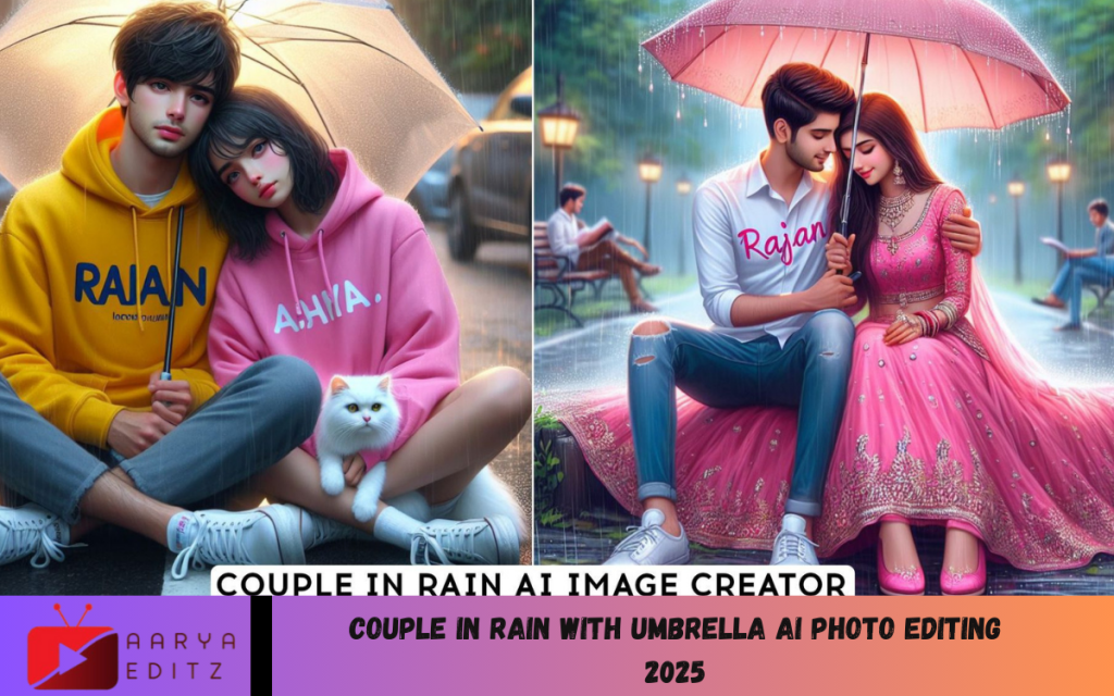 Couple In Rain With Umbrella Ai Photo Editing