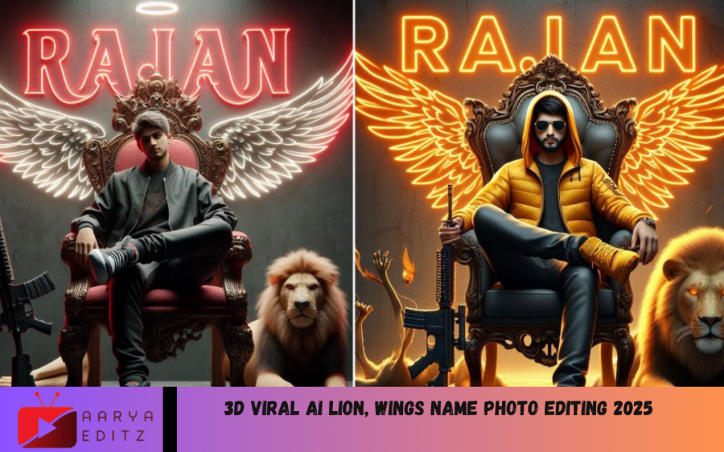 3D Viral Ai Lion, Wings Name Photo Editing